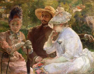 femmes homme discutant peinture