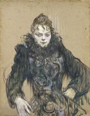 huile femme au boa noir