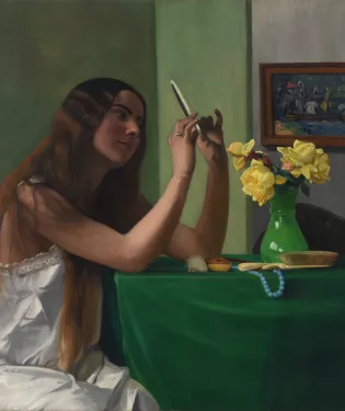 femme miroir vert peinture